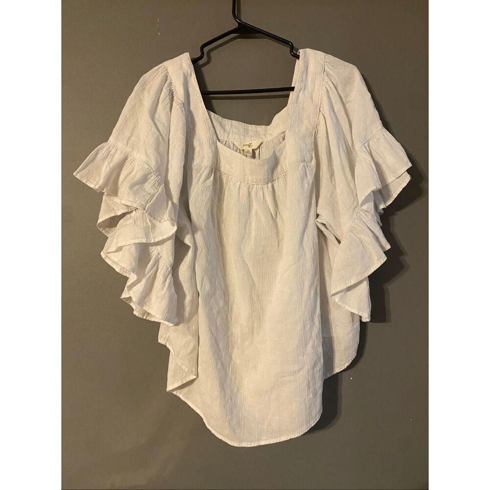 Terra & Sky White Ruffle Sleeve Peasant Blouse
